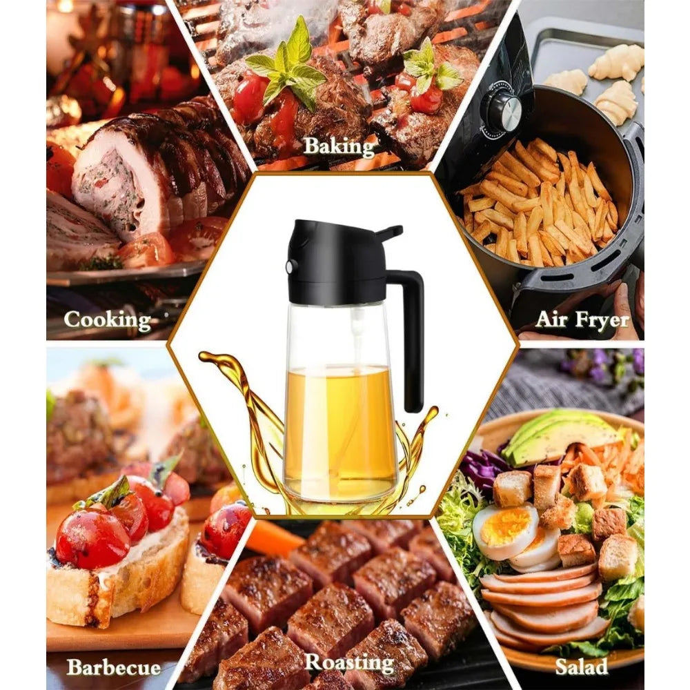 1-2PCS 2in1 Spray Oil Dispenser Oil Jar Cruet BBQ 500ml Plastic Spray Sprayer Bottle Kitchen Baking Roasting Picnic Kitchen Tool