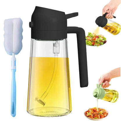 1-2PCS 2in1 Spray Oil Dispenser Oil Jar Cruet BBQ 500ml Plastic Spray Sprayer Bottle Kitchen Baking Roasting Picnic Kitchen Tool
