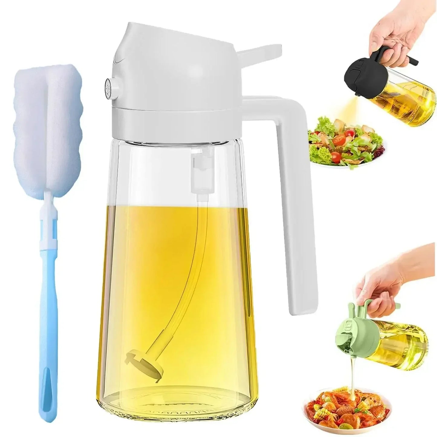 1-2PCS 2in1 Spray Oil Dispenser Oil Jar Cruet BBQ 500ml Plastic Spray Sprayer Bottle Kitchen Baking Roasting Picnic Kitchen Tool