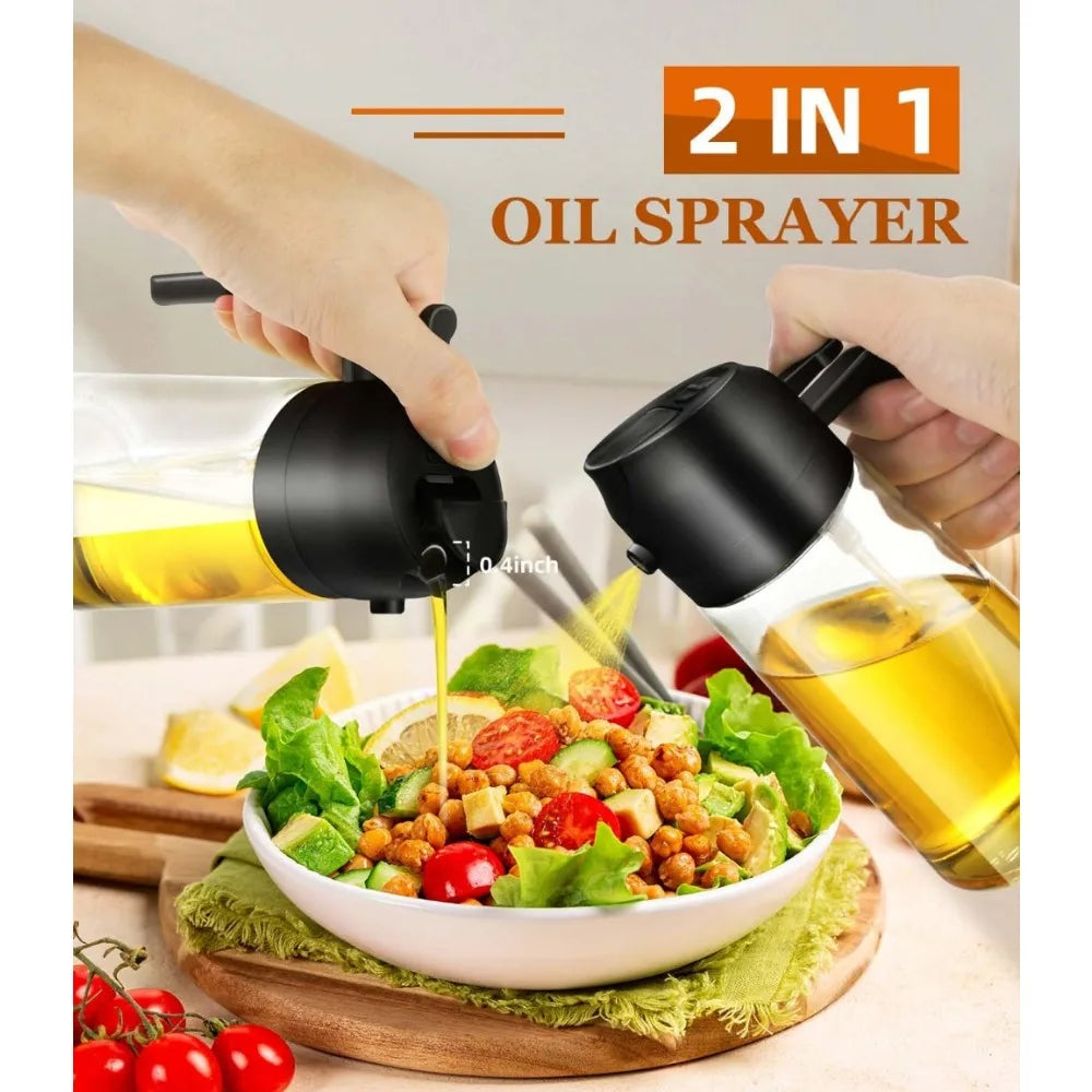 1-2PCS 2in1 Spray Oil Dispenser Oil Jar Cruet BBQ 500ml Plastic Spray Sprayer Bottle Kitchen Baking Roasting Picnic Kitchen Tool