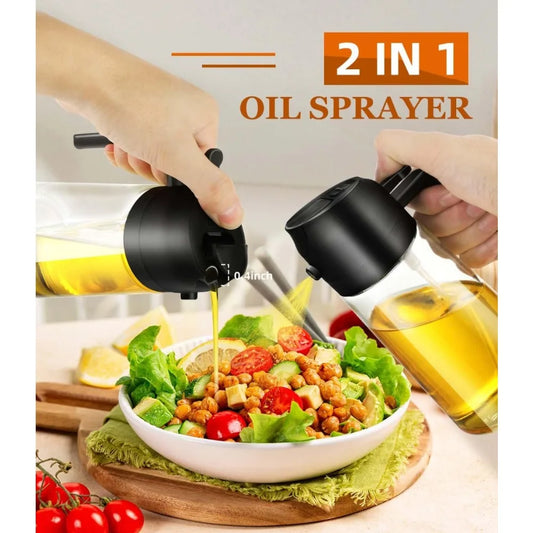 1-2PCS 2in1 Spray Oil Dispenser Oil Jar Cruet BBQ 500ml Plastic Spray Sprayer Bottle Kitchen Baking Roasting Picnic Kitchen Tool