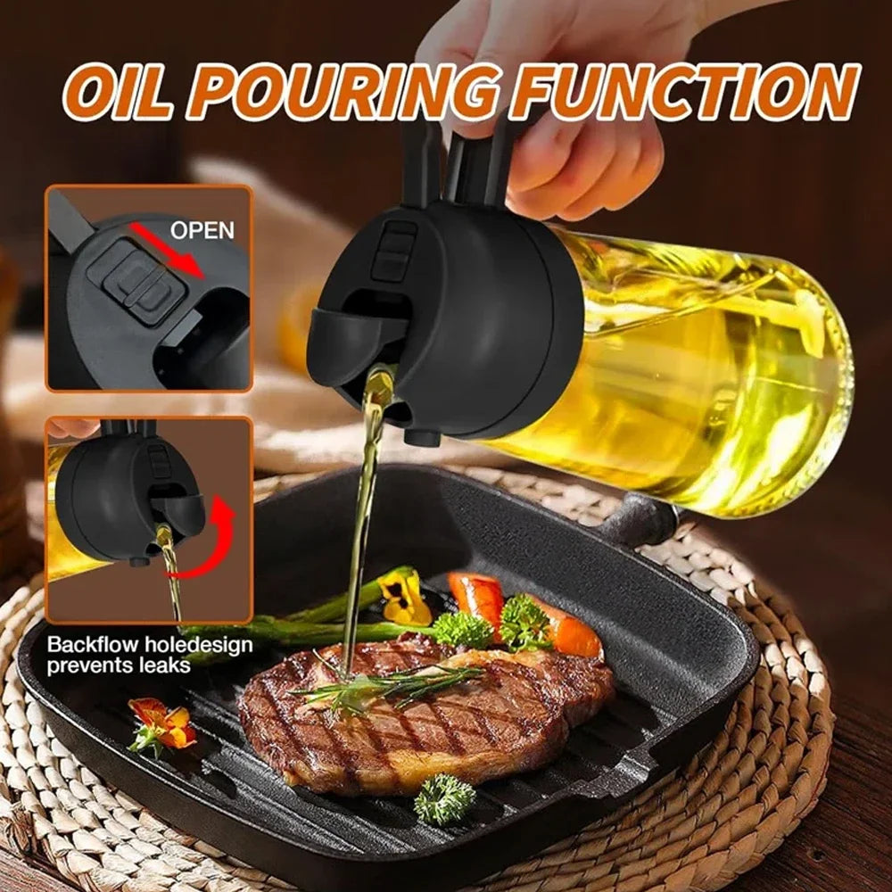 1-4Pcs 2in1 Oil Sprayer Bottle Plastic BBQ Cooking Oil Dispenser Olive Oil Pourers Sprayer Kitchen Baking Mister Vinegar Bottle