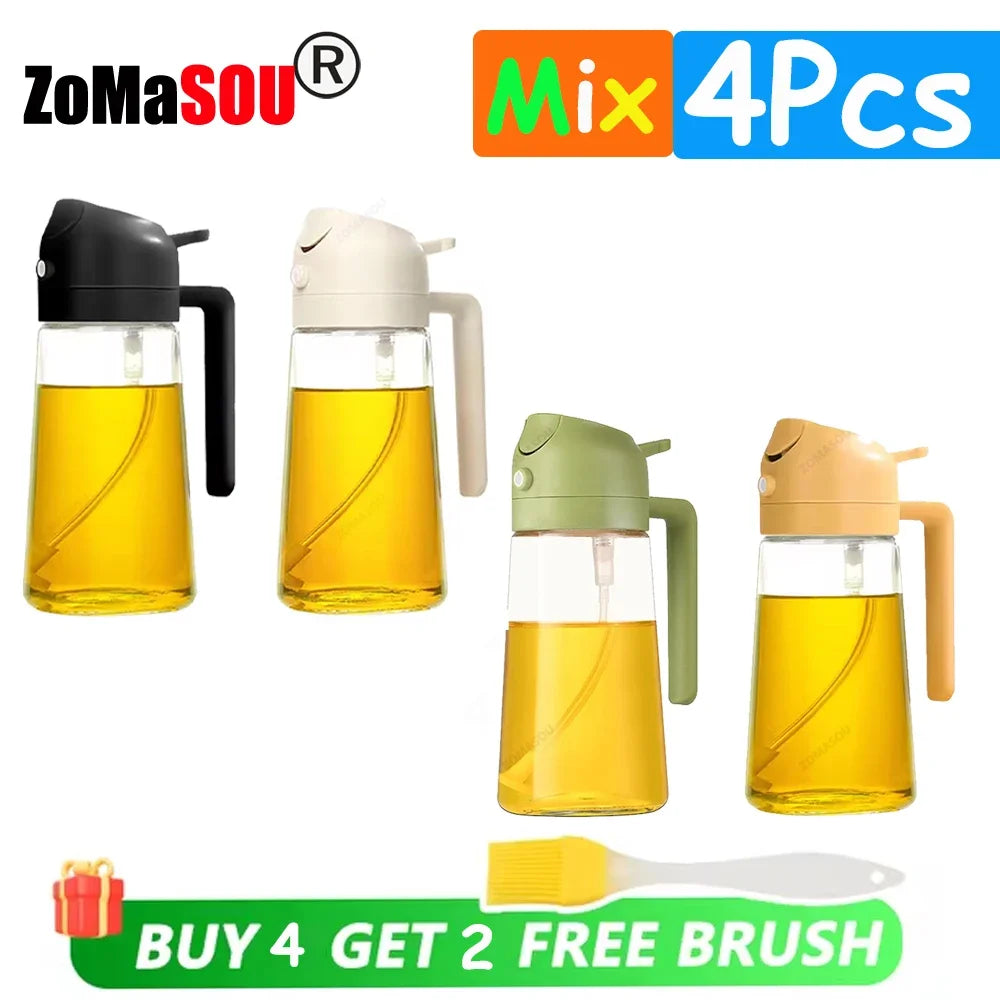 1-4Pcs 2in1 Oil Sprayer Bottle Plastic BBQ Cooking Oil Dispenser Olive Oil Pourers Sprayer Kitchen Baking Mister Vinegar Bottle