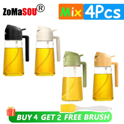 1-4Pcs 2in1 Oil Sprayer Bottle Plastic BBQ Cooking Oil Dispenser Olive Oil Pourers Sprayer Kitchen Baking Mister Vinegar Bottle