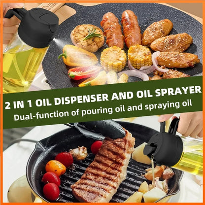 Spray for Olive Oil Dispenser Plastic 2 in 1 Oil Spray&Pour Oil Mister Bottle Cooking BBQ Baking  AirFryer 500ML for Oil Bottles